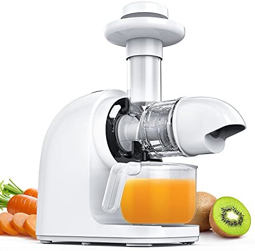 Slow Juicer E3C, grönsaks- och fruktjuice, hastighet 70 varv/min, professionell kallpressjuicepress, BPA-fri med keramisk skruv, returfunktion, tyst motor, lätt att rengöra, vit