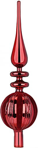MAGIC Christbaumspitze Glas 39cm Baumspitze mit Muster Samt Streifen Tannenbaumspitze Chianti