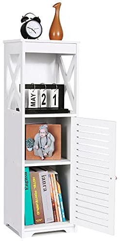 OUDIE Badezimmerschrank Schmal, Badschrank, Toilettenschrank, badmöbel kleine, zur Aufbewahrung von Toilettenpapier, das Badehandtuch, Shampoo, weiß. (SM) (F)