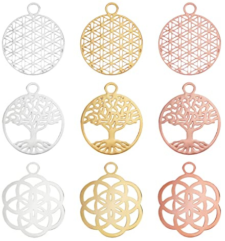 BENECREAT 36Pcs Messing Filigrane Blume Anhänger, Baum Des Lebens Charm | 9 Stil Filigrane Charms, Mischfarbe Stecker Für DIY Halskette Ohrring Herstellung Muttertag Feiertag Selbstgemachte Geschenke