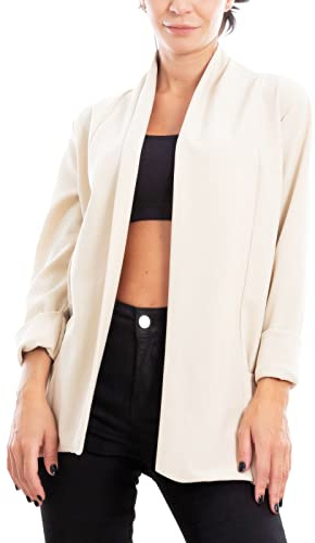 Toocool Blazer Mujer Abierto Oversize Manga 3/4 Elástico Primavera Verano Chaqueta VI-80021 [Talla única, Beige]