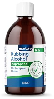 Monicare - All Purpose Rubbing Alcohol 70% Isopropanol Isopropyl 30% Pure Water, Disinfectant, Household Cleaner and Degreaser - Suitable for Electronics, Glass, Removing Grease and Glue 250ml