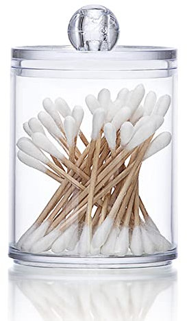 JAWSEU Porta Dischetti Struccanti Porta Batuffoli di Cotone, Trasparente per Trucchi Organizer per Cosmetici, Dispenser Cotone Scatola Portaoggetti con Coperchio per riporre Oggetti da Bagno