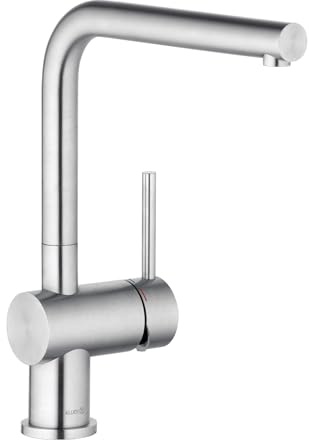 KLUDI L-STEEL Wasserhahn Küche mit 180° schwenkbarem Auslauf, 27 cm Auslaufhöhe, 1 Strahlart, gebürsteter Edelstahl