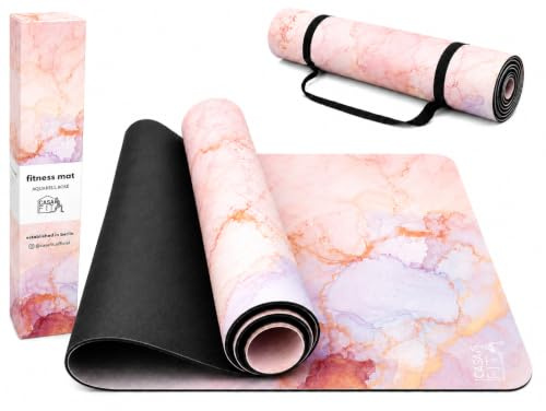Fitnessmatte, Yogamatte aus umweltfreundlichem Naturkautschuk und rutschfest mit Design und Tragegurt - Gymnastikmatte 183cm x 68cm x 4mm