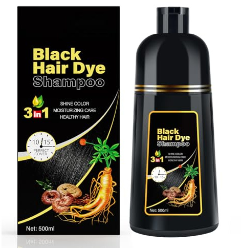 Black Hair Dye Shampoo 3 in 1 for Gray Coverag Color Shampoo for Women/Men Instant Herbal Semi Permanent champu para canas