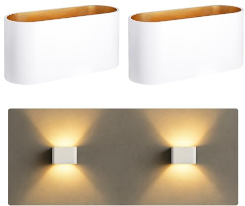SSC-LUXon JOBERO Wandleuchte 2er Set Innen weiß-gold Up & Down G9 | Zwei längliche Wandlampen weiß mit goldenem Innenschirm - Up-Down-Licht für Flur, Treppenhaus & Wohnzimmer, G9-Fassung, retro