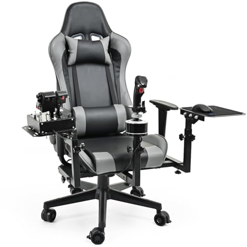 Minneer Hotas Warthog Racing Wheel Stand with Gray Gaming Chair Driving Simulator Mount with 3 Different Flight Shifters and Joystick Bracket Base Not Included Wheels Pedals