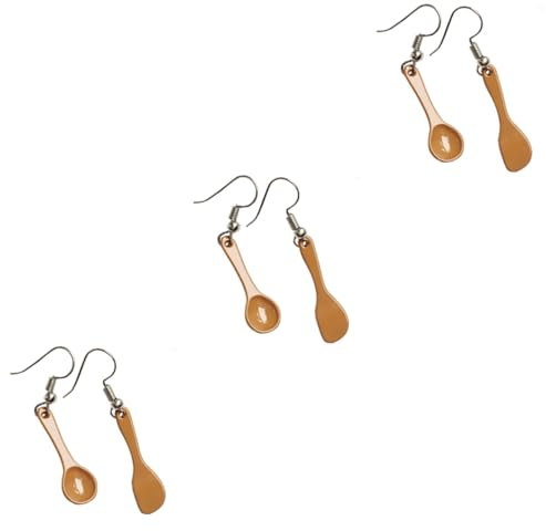 GALPADA 3paires Handmade Funny Spoon Shape Earrings Creative Ear Hook Jewelry for Women