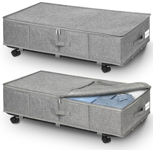 JUPELI 2 cajones para debajo de la cama con ruedas, 50 L, plegable, caja de almacenamiento, cajonera de almacenamiento, cajones con soporte de suelo de metal
