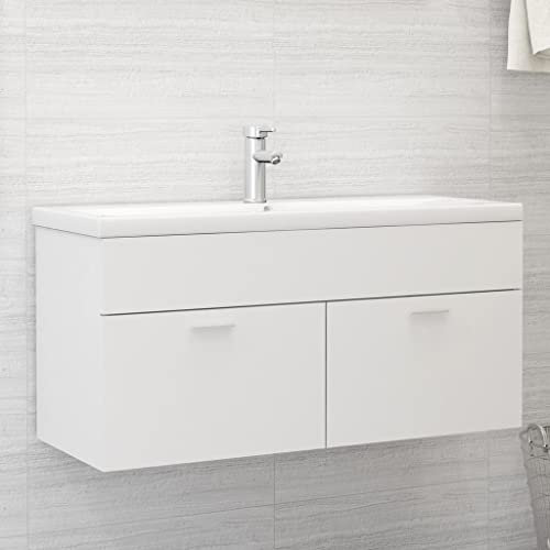 prissent Badezimmermöbel mit integriertem Waschbecken aus Spanplatte Badezimmermöbel Badmöbel Hängeschrank Badezimmer Hängeschrank Badezimmer Hängende Möbel Holz Möbel mit Waschbecken Weiß