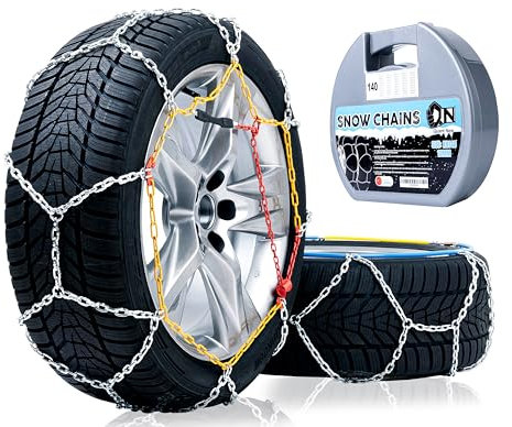 2 PCS Snow Chains for Car, SUV, Pickup and Truck, Compatible with Tire Width 205 215 225 235 245 255 265 275 285 MM (KN140)