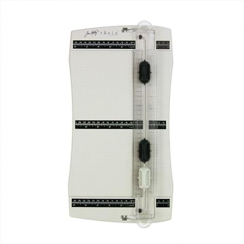 Tonic Studios Tim Holtz Papierschneider - Precision Trimmer - Papierschneidemaschine mit Falzfunktion 31,5 cm - für Papier und Tonkarton – inch + cm - Inkl. Auszieharm und Aufbewahrungsfach
