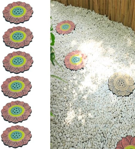 Elitix Trittsteine für Garten Lotusblüten-Gehweg-Dekostein 1/2/3/4/5/6 Stück, 13-Zoll-Gartenstein für Unseren Türweg, Dimensionale Teichhofdekoration(Color:Flower A,Size:6 pcs)