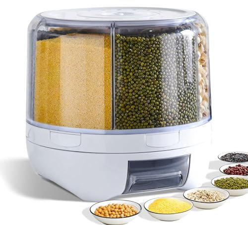 Grain Dispenser, 360° Rotating Storage Container, 6 Grid Food Dispenser