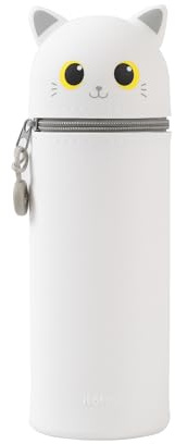 I-TOTAL® - Federmäppchen aus weichem Silikon für die Schule, ausziehbar mit konturierter Form (White CAT)