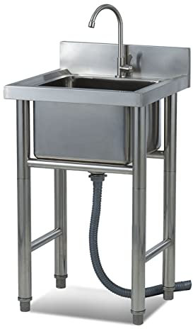 CAFIEDR Lavello Commerciale in Acciaio Inossidabile 304 con Vasca Singola, Lavabo Quadrato da Incasso con Rubinetto per Bagno Interno Esterno Ristorante Agriturismo,60×60×80 cm