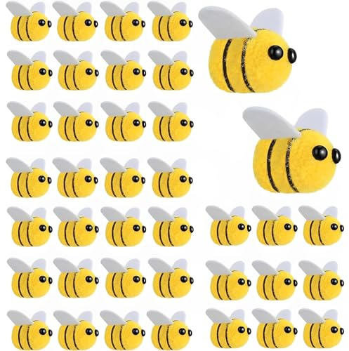 Scinzene Biene Bastelset 40 Stück für Bienen Deko, Weiche Bienen Figuren Handwerk DIY Dekoration, Gelbe Bee Filztiere zum Kleben & Nähen, Mini Biene Deko Streudeko Frühling Filz Bienen Zubehör