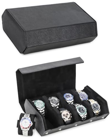 Hiram Sechseckiges Uhrengehäuse, Uhrenbox aus Saffiano-Leder für 8 Uhren, Sechseck Leder 8-Slot Uhren Schutzhülle Uhr Anzeigend Organisator für Männer (Schwarz)