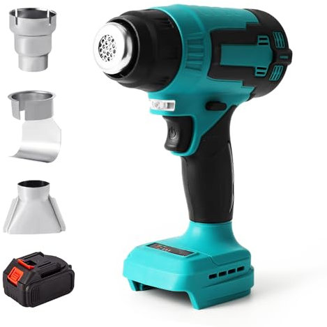 Heißluftpistole, kabellos, 500 W, tragbar, Heißluftpistole mit 3 Düsen, kann zum Schweißen verwendet werden, geeignet für Makita Akku 18 V (1 Batterie)