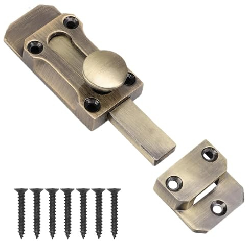 3 Inch Barrel Slide Door Bolt, Antique Bronze Zinc Alloy Heavy Duty Security Latch Lock, Internal External Door Barrel Bolt with Mounting Screws for Home Security, Bronze Tone