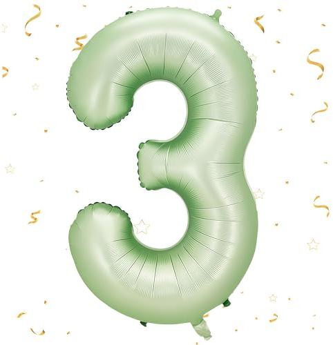 EWODEIEW Zahlen Luftballon 3 Salbei Grün,40 Zoll Luftballon Zahlen 3 Folien Ballon,Luftballon 3. Geburtstagsdeko Mädchen Riesen Folienballon 3. for Mädchen Jungen Birthday Party Geburtstag Dekor