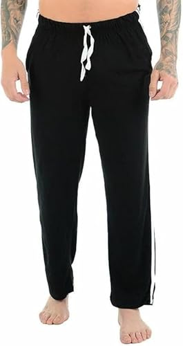 COSHAL® Herr atletiska loungebyxor med sidoränder joggingbyxor casual svettbyxor herr träningsoverall dragsko midja, casual träningsoverall byxor, Svart, S