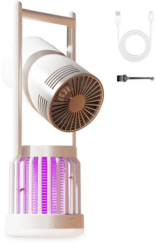 Mückenlampe, 3 in1 Insektenvernichter Elektrisch mit Nachtlicht und Ventilator, Mückenschutz Lampe mit USB Ladekabel, Elektrisch Mückenfalle für Schlafzimmer, Wohnzimmer, Büro, Camping (Eisgrau)