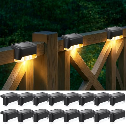 Ninonly Solarlampen für Außen Garten, 16 Stück Solarleuchten für Stufen Draußen, Wasserdicht Gartenlampen Treppen, Gartendeko für Zaun Terrasse Rasen Outdoor