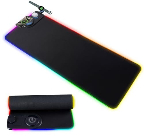 Anluomania Alfombrilla de Ratón, Alfombrilla Raton, 800x300x4mm, Alfombrilla Raton Gaming 15W Carga Inalámbrica, con 15 Efectos de Iluminación, Base de Goma Antideslizante, Impermeable, para Gamers/PC