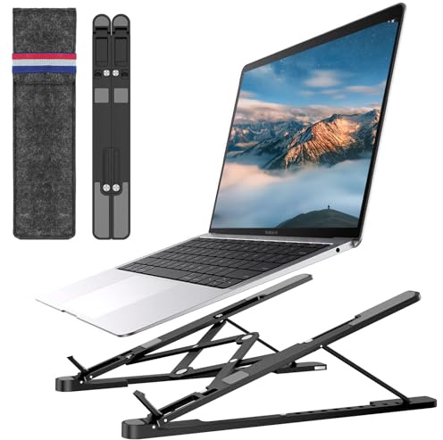 Euqvunn Supporto pc Portatile-[Regolazione 10 Angoli] Lega di Alluminio Pieghevole & Portatile Supporto per PC, Design Antiscivolo & Raffreddamento Ventilato, per Laptop 10-17,3 (Nero)