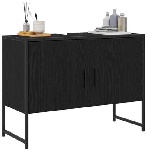 vidaXL Waschbeckenschrank Schwarz Eichen-Optik 80 x 30 x 60 cm | Das Design hat zwei große Türen und jede Menge Platz für Pflegeprodukte,
