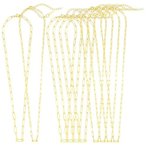 LEGENTLISUR 10 Stück Goldene Büroklammer Halskette Für Damen Sterling Gold Verschluss Büroklammer Kette Halskette Für Damen 45,7 cm