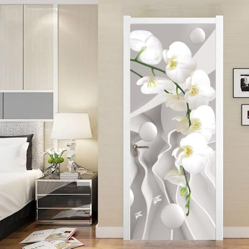 Türtapete Selbstklebend 90x200 Orchidee Türfolie Geometrischer Raum Türaufkleber Fototapete 3D Effekt Türklebefolie Türposter für Innentür Schlafzimmer Bad Dekoration M4600