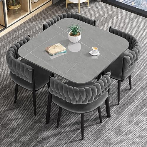 80 cm quadratisches Esstisch-Set mit Stühlen, Küchentisch und 4 Stühlen, moderner Konferenztisch, Empfangstisch und Stuhlkombination, Holzbar, Frühstückstisch-Set für 4 Personen
