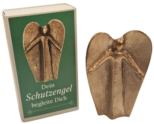 Herzmensch Dein Schutzengel begleite Dich - Schutzengel Bronze Engel Figur Gold - 7 cm Geschenkidee und Glücksbringer zur Kommunion, Weihnachten, Neujahr