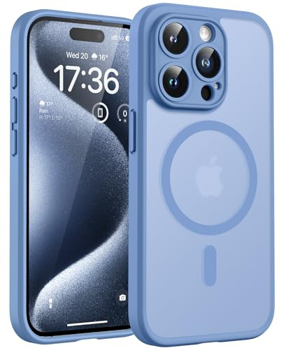 TOCOL für iPhone 15 Pro Hülle, Kompatibel mit MagSafe, Matt Hellblau | Eingebauter Magnetring, Vollständiger Kameraschutz, Militärschutz Stoßfest Kratzfest Haltbarkeit, Durchscheinend Rückseite