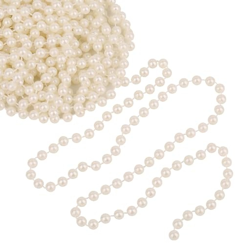 WedDecor Beige Christmas Metallic Bead Garland 9 Metres Shiny Pearl String for Xmas Tree Decoration, Beaded Tinsel Chain for Crafts, Ornaments, Holiday & For Festive Decor, 1pc