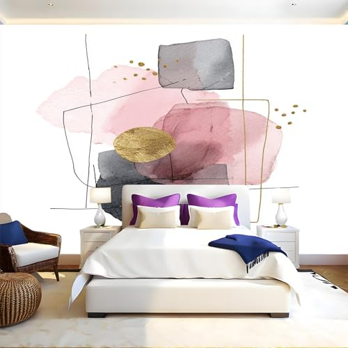 Aquarelle Papier Peint Intissé 400 x 280 cm Formes géométriques abstraites Panoramique Image Photo Trompe l'oeil Murale Wallpaper Tapisserie pour Salon, Adulte Chambre d'enfants, Étude Décoration