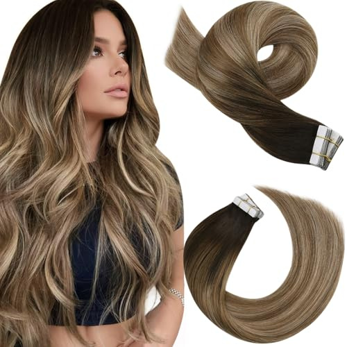 Moresoo Tape in Extensions Echthaar Balayage Braun 30cm 30g Remy 20pcs | Tape Extensions,Echthaar Tapes,Für Alltag Und Salon,Haarverdichtung,Flaches Tape Design Mit Remy Haar