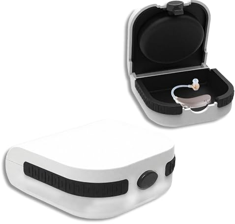Juhuifu 1 Pcs Hearing Aid Case, Waterproof Hearing Aid Box, White Portable Hard Case with High Elasticity Black Air Cushion, Anti-Drop and Shockproof Design, for Hearing Aids, Batteries, Accessories