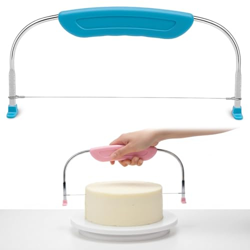JazRvr Cake Cutter, 2-Piece Cake Saw Set in Blue and Pink, Cake Cutter for Perfect Cake Bases, 28 x 16 x 1 cm