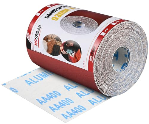 MOGRQAP Sandpaper Roll 93mm x 5m, 400 Grit Abrasive Paper Rolls Wet and Dry | Emery Cloth Rolls for Wood Metal Paint Plaster Filler Automotive, Rust Removal, Aluminium Oxide Sanding Paper for Sanders