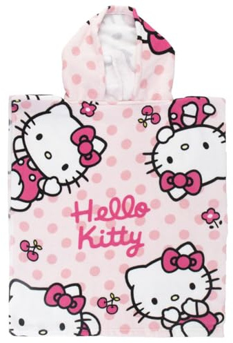The Geeky Pop - Poncho de baño infantil de Hello Kitty - Capa de baño con capucha - 50 x 115 cm - Suave, ligero y de secado rápido - Playa y piscina - Regalo de verano
