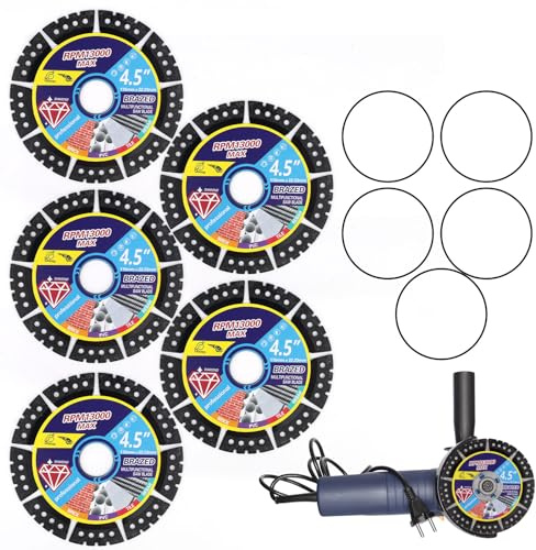 5uds Hojas Sierra Diamante 115mm para Amoladora, Disco Corte Diamante Multiuso para Baldosa Cerámica Vidrio Piedra Metal & Plástico Corte Húmedo o Seco con 5 Anillos Adaptadores