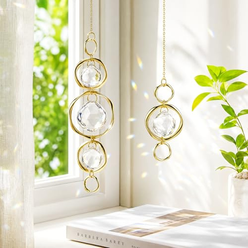 TranRantic 2 Pack Sun Catchers for Windows, Hanging Crystals Suncatcher | Crystal Prism Suncatcher, Whimsical Rainbow Suncatchers Decor for Window Garden Bedroom Wedding