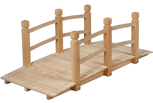 COSTWAY Brücke, Teichbrücke Gartenbrücke, Holzbrücke mit Geländern, Zierbrücke bis 180 kg belastbar, aus massivem Tannenholz, Dekobrücke für Garten Teich Außenbereich, 150 x 67 x 55 cm, Natur