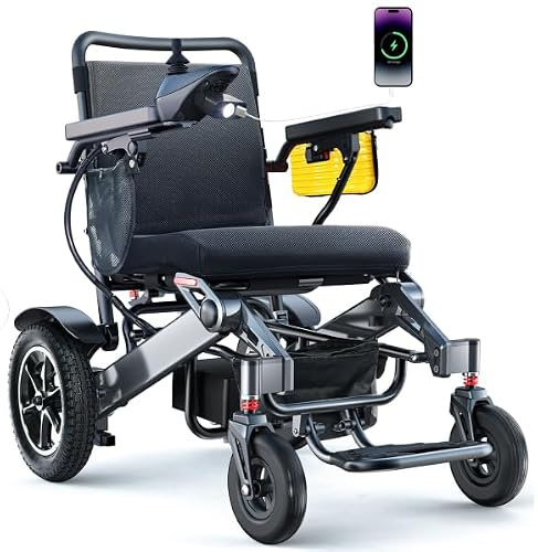 WalkFeel Elektrischer Rollstuhl Faltbar Leicht, 500W All-Terrain Elektrorollstuhl bis 180kg, 25Ah Premium Akku für 48km Reichweite, 13 Große Reifen Rollstuhl Elektrisch für Senioren & Autoreisen