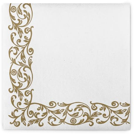 Mank Rob Airlaid Servietten Stoffähnlich 40x40cm 50 Stück goldene Hochzeit Hochwertig Stoffoptik Hochzeitsservietten Ornament Geburtstag in weiß gold