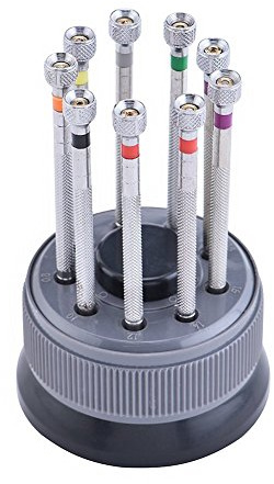 9-teiliges Uhrmacher-Schraubendreher-Set, 0,5 mm - 2,5 mm, für Schmuck, Uhren, Brillen-, Elektronik und mehr | 9 Uhrmacher-Schraubendreher, Größe 0,5 mm bis 2,5 mm, gerändelte, rutschfeste Griffe, ideales Reparaturset für Uhren, Brillen